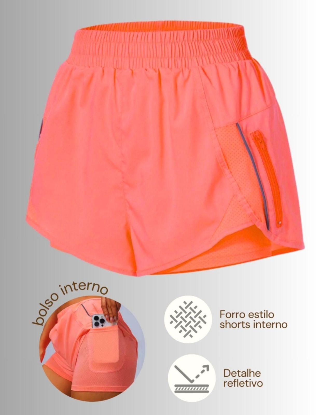 Shorts duplo detalhe refletivo