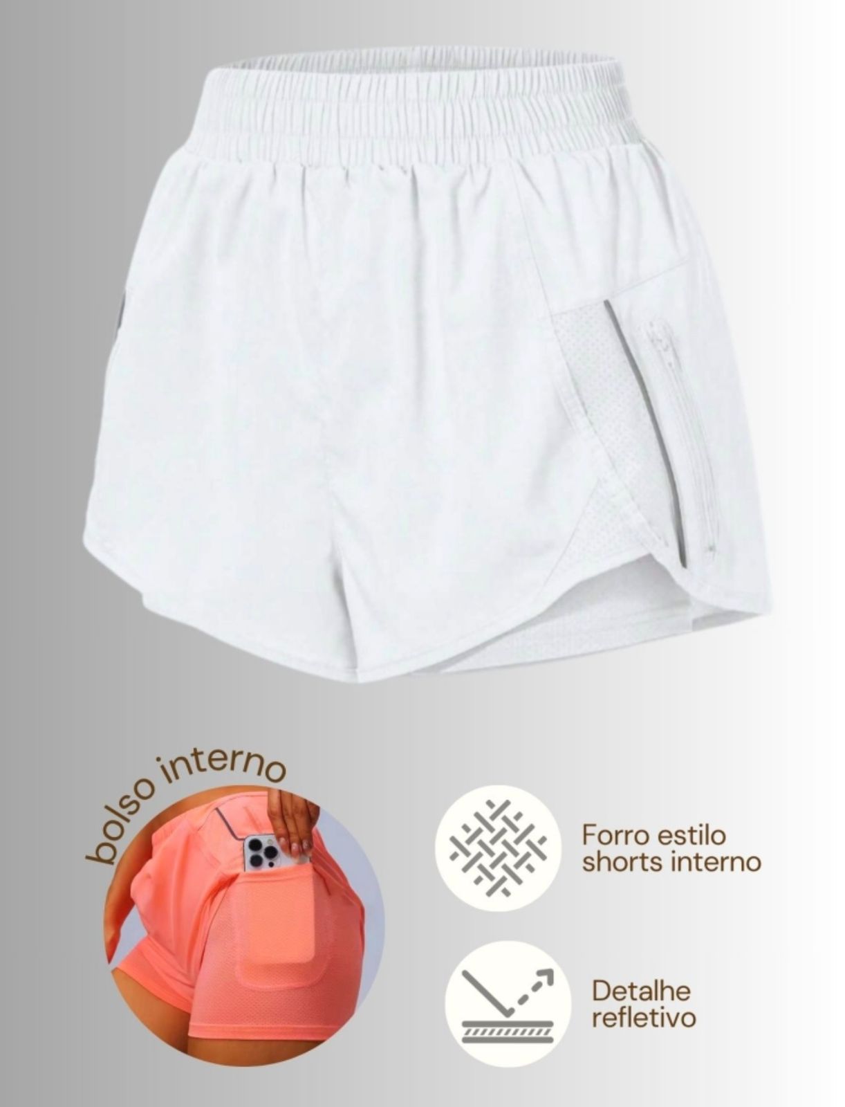 Shorts duplo detalhe refletivo