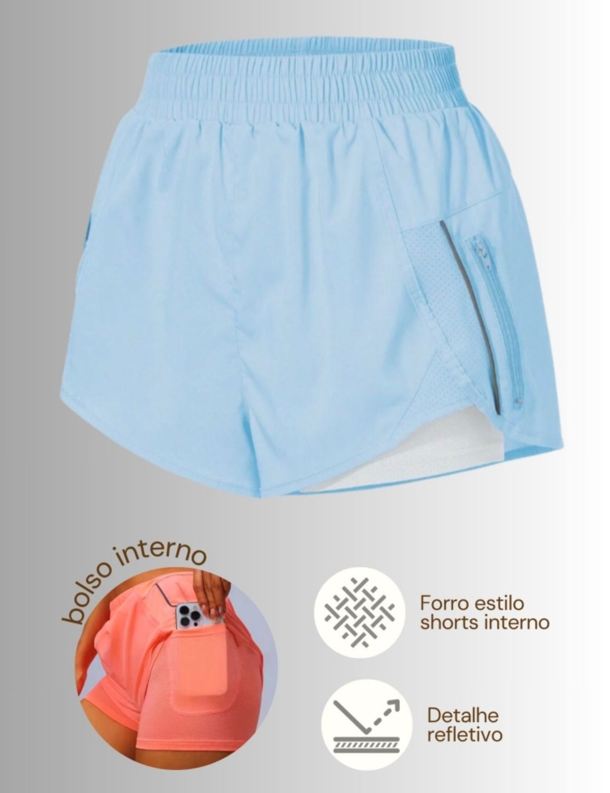 Shorts duplo detalhe refletivo